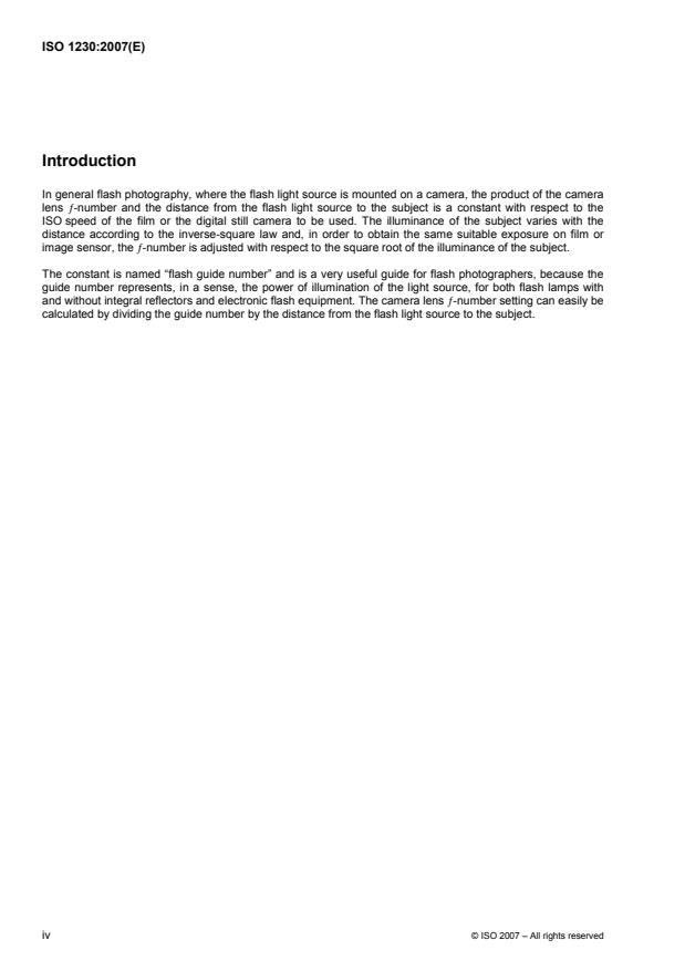 ISO 1230:2007 ISO 1230:2007 - Photography -- Determination of flash guide numbers for electronic flash equipment - Page 4 preview