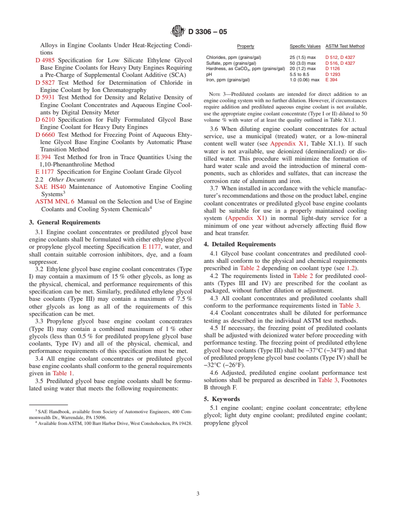 ASTM D3306-05 - Standard Specification for Glycol Base Engine Coolant for Automobile and Light-Duty Service