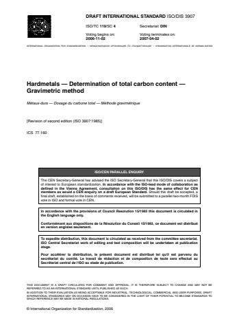 ISO 3907:2009 - Hardmetals -- Determination of total carbon -- Gravimetric method