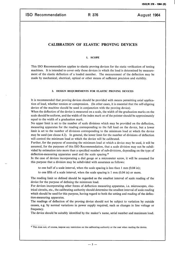 ISO/R 376:1964 - Calibration of elastic proving devices