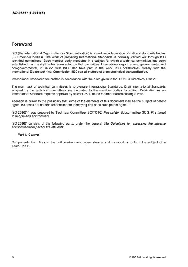 ISO 26367-1:2011 ISO 26367-1:2011 - Guidelines for assessing the adverse environmental impact of fire effluents - Page 4 preview