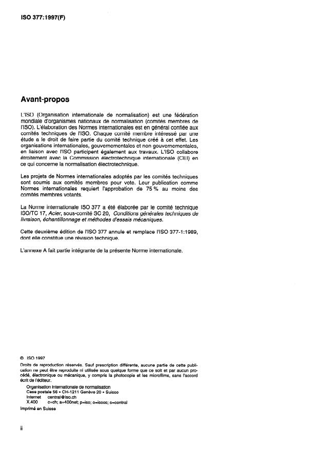 ISO 377:1997 ISO 377:1997 - Acier et produits en acier -- Position et préparation des échantillons et éprouvettes pour essais mécaniques - Page 2 preview