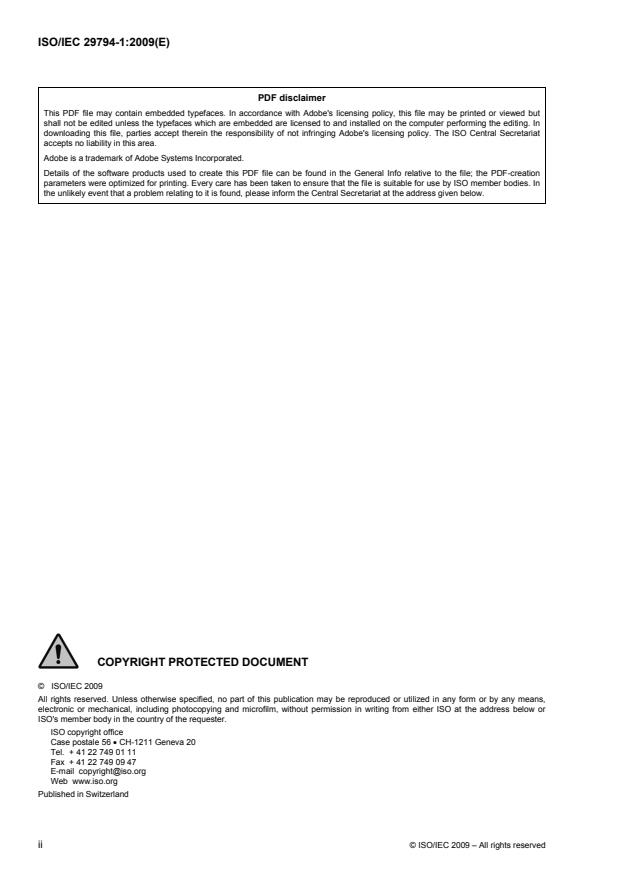 ISO/IEC 29794-1:2009 ISO/IEC 29794-1:2009 - Information technology -- Biometric sample quality - Page 2 preview