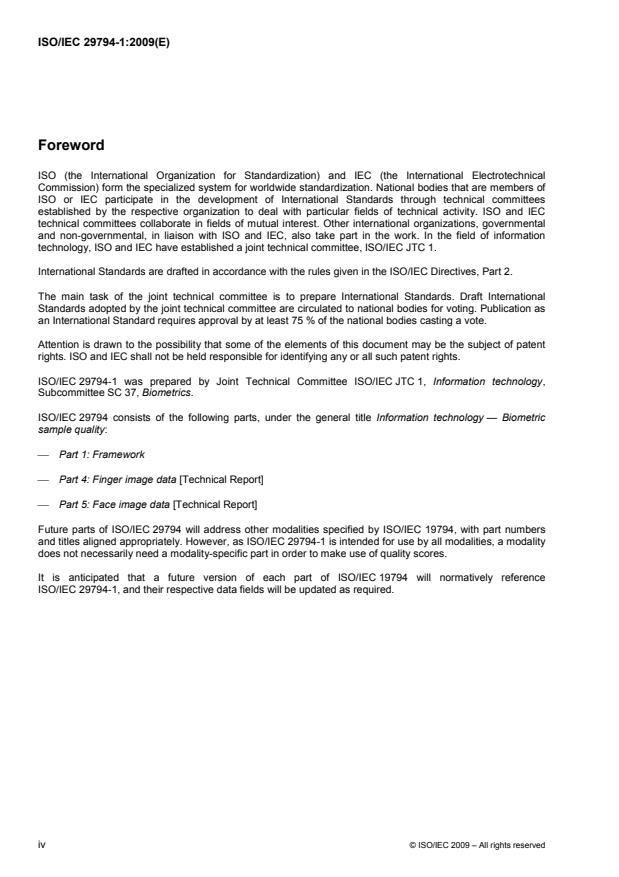 ISO/IEC 29794-1:2009 ISO/IEC 29794-1:2009 - Information technology -- Biometric sample quality - Page 4 preview