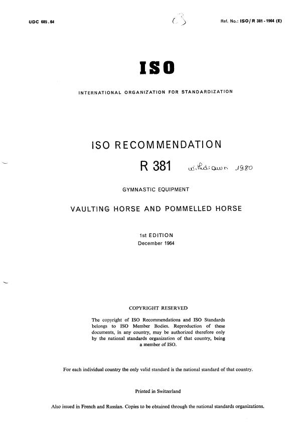 ISO/R 381:1964 - Withdrawal of ISO/R 381-1964