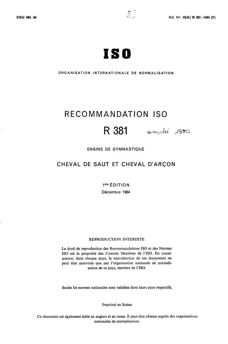 ISO/R 381:1964 - Withdrawal of ISO/R 381-1964
Released:12/1/1964