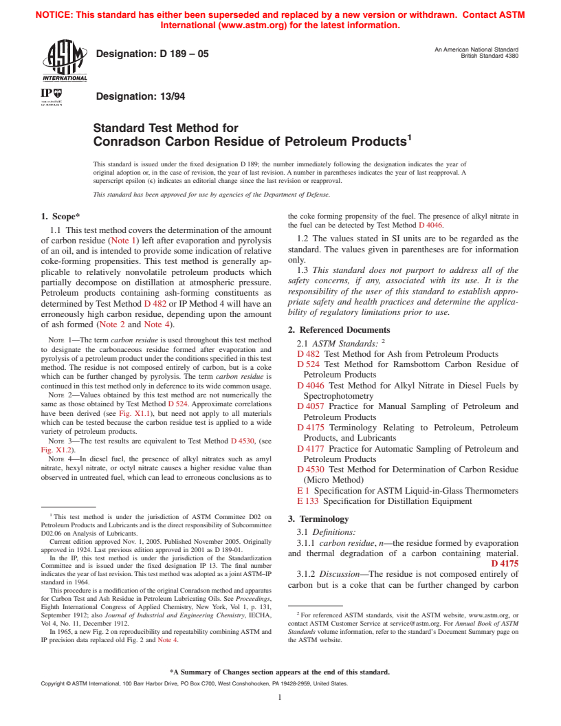 ASTM D189-05 - Standard Test Method for Conradson Carbon Residue of Petroleum Products