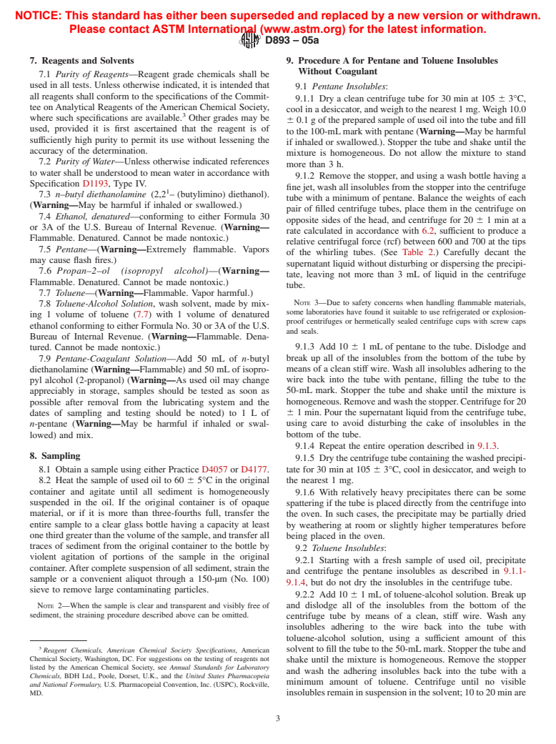 ASTM D893-05a - Standard Test Method for Insolubles In Used Lubricating Oils