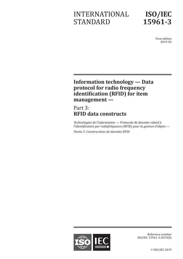 ISO/IEC 15961-3:2019 - Information technology -- Data protocol for radio frequency identification (RFID) for item management