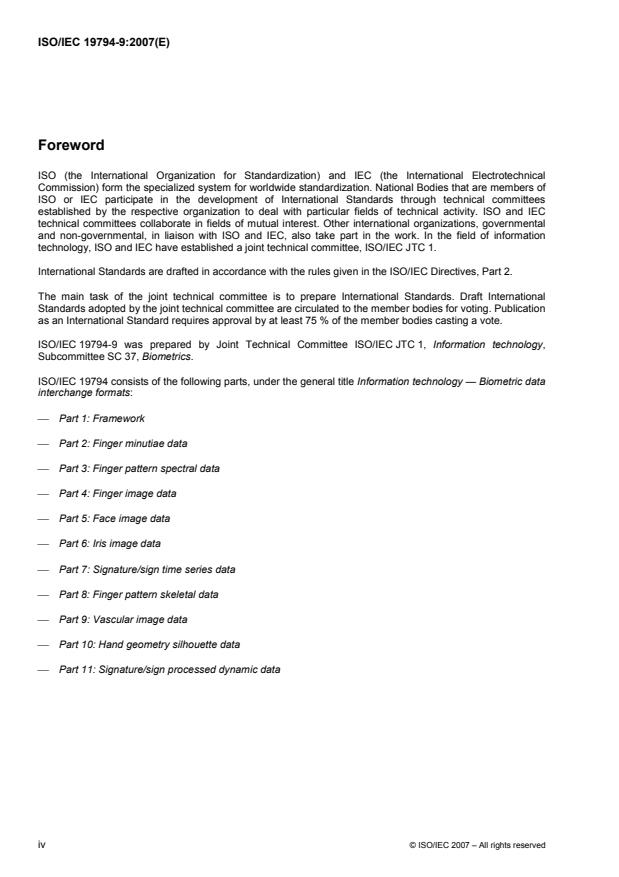 ISO/IEC 19794-9:2007 ISO/IEC 19794-9:2007 - Information technology -- Biometric data interchange formats - Page 4 preview