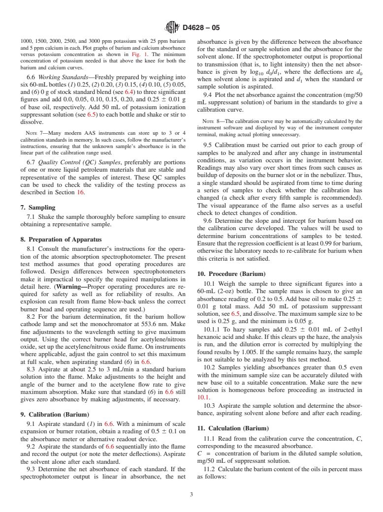 ASTM D4628-05 - Standard Test Method for Analysis of Barium, Calcium, Magnesium, and Zinc In Unused Lubricating Oils By Atomic Absorption Spectrometry