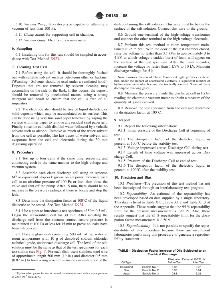 ASTM D6180-05 - Standard Test Method for Stability of Insulating Oils of Petroleum Origin Under Electrical Discharge (Withdrawn 2014)