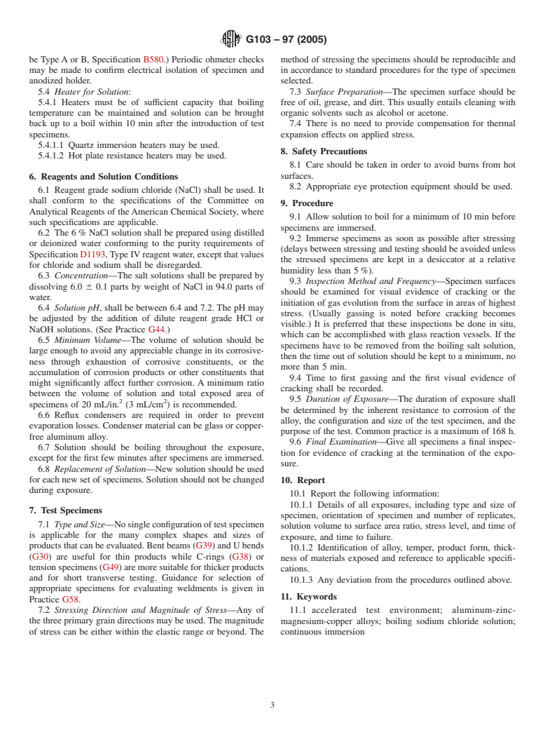 ASTM G103-97(2005) - Standard Practice for Evaluating Stress-Corrosion Cracking Resistance of Low Copper 7XXX Series Al-Zn-Mg-Cu Alloys in Boiling 6% Sodium Chloride Solution