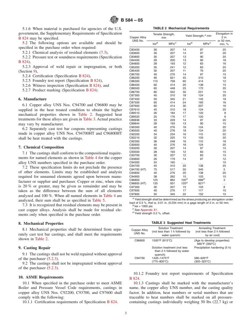 ASTM B584-05 - Standard Specification for Copper Alloy Sand Castings for General Applications