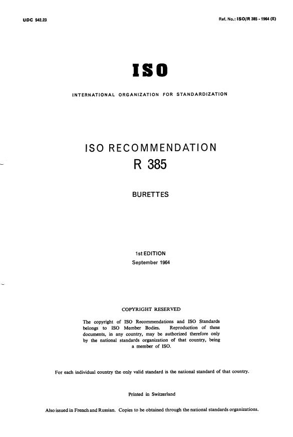 ISO/R 385:1964 - Burettes