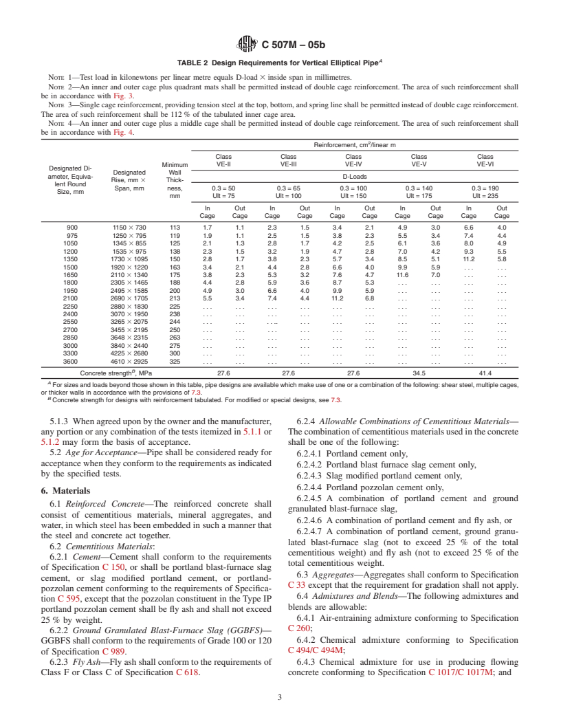 ASTM C507M-05b - Standard Specification for Reinforced Concrete Elliptical Culvert, Storm Drain, and Sewer Pipe (Metric)