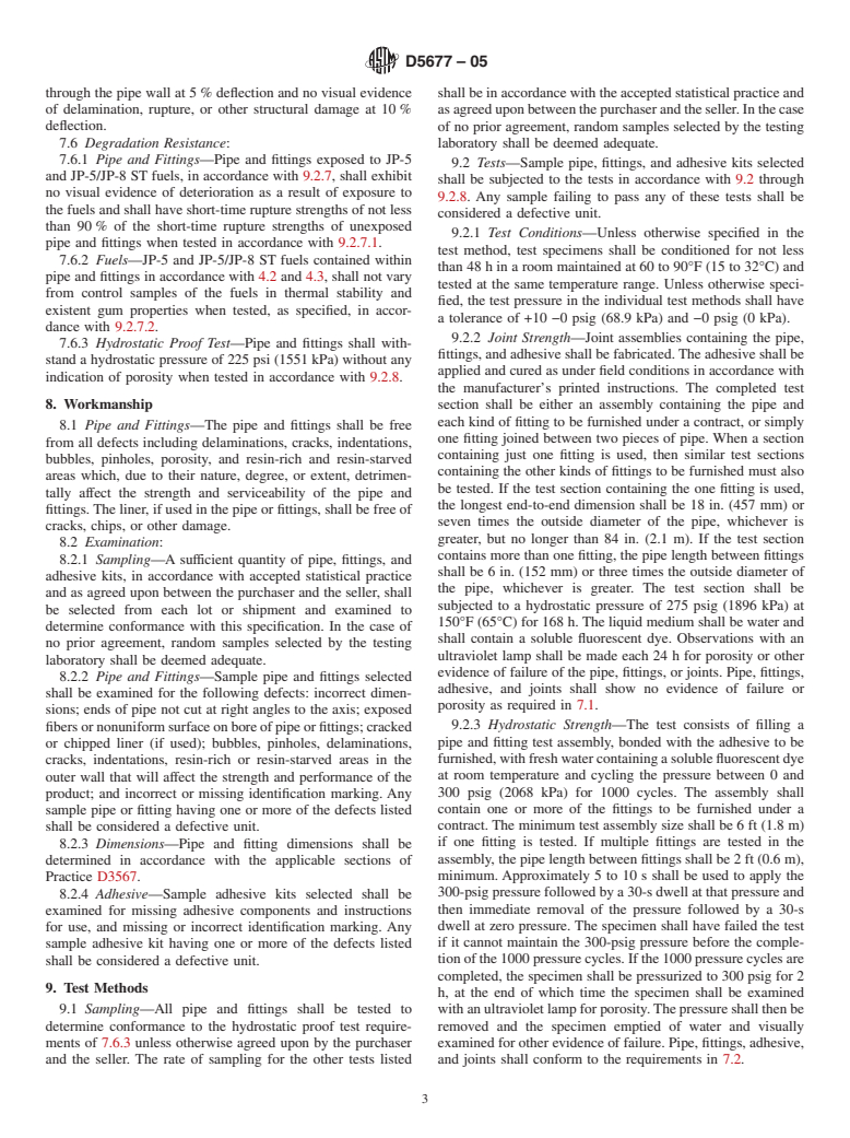 ASTM D5677-05 - Standard Specification for Fiberglass (Glass-Fiber-Reinforced Thermosetting-Resin) Pipe and Pipe Fittings, Adhesive Bonded Joint Type, for Aviation Jet Turbine Fuel Lines