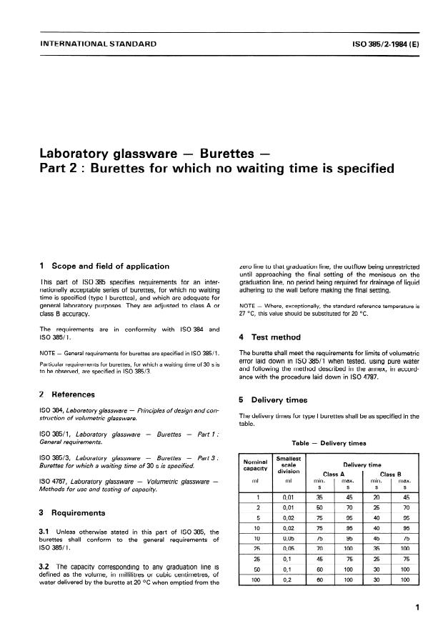 ISO 385-2:1984 - Laboratory glassware -- Burettes