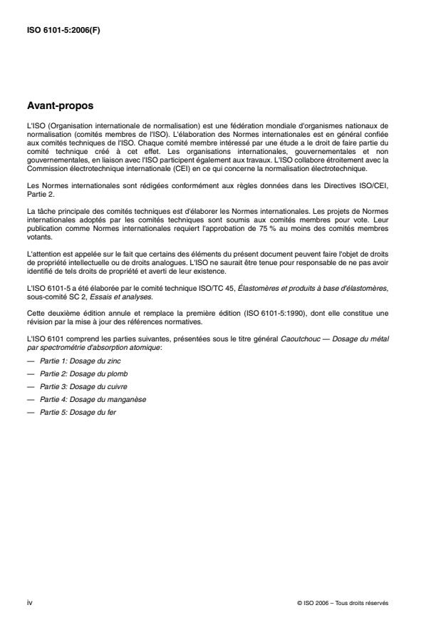 ISO 6101-5:2006 ISO 6101-5:2006 - Caoutchouc -- Dosage du métal par spectrométrie d'absorption atomique - Page 4 preview