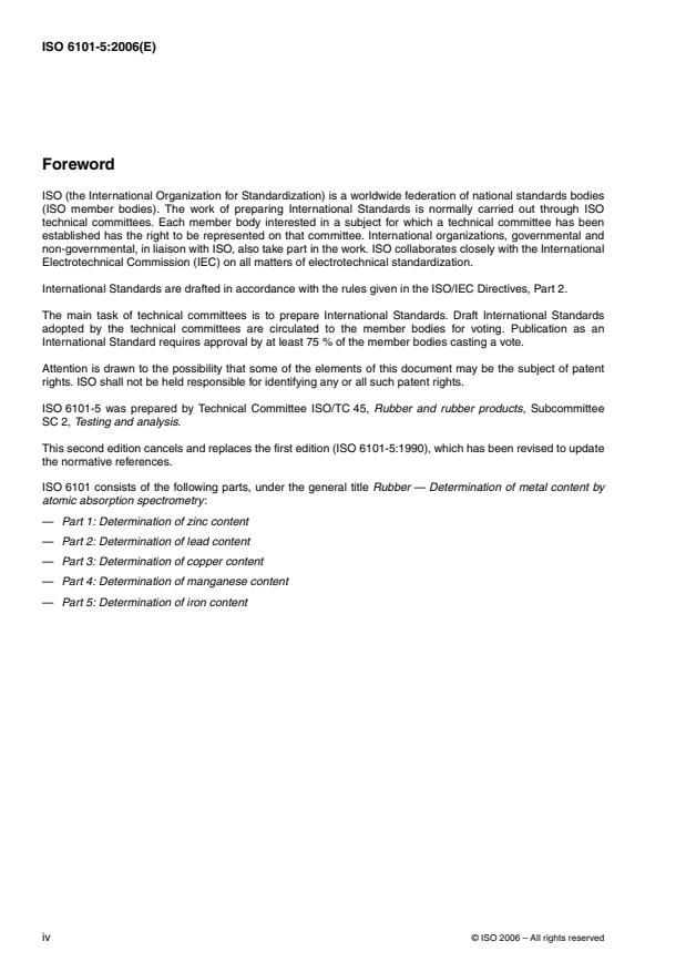 ISO 6101-5:2006 ISO 6101-5:2006 - Rubber -- Determination of metal content by atomic absorption spectrometry - Page 4 preview