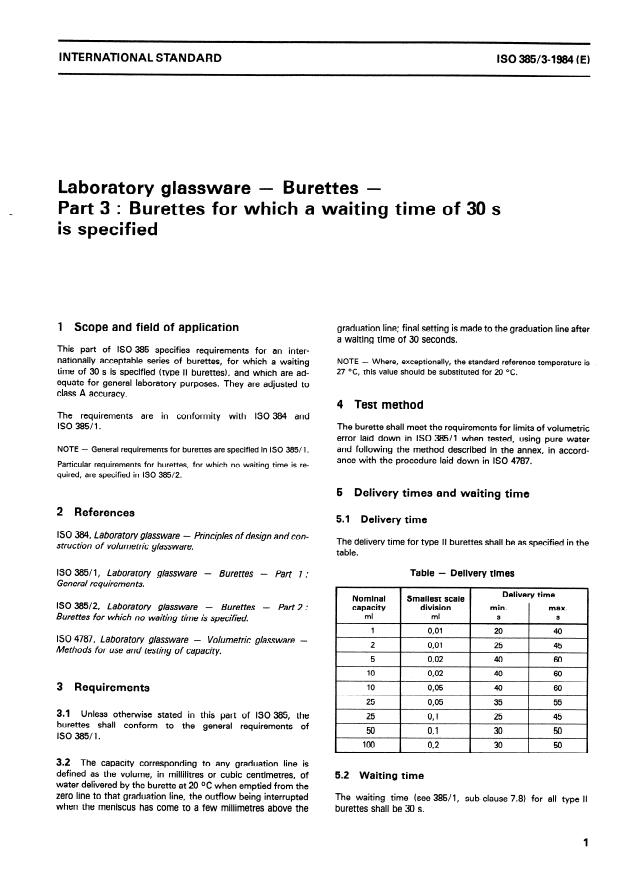 ISO 385-3:1984 - Laboratory glassware -- Burettes