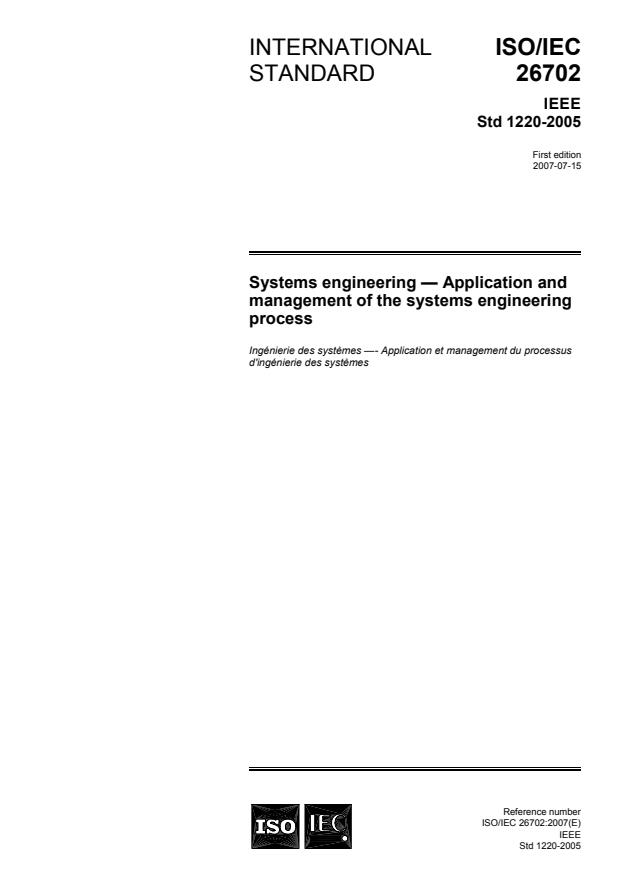 ISO/IEC 26702:2007 - Systems engineering -- Application and management of the systems engineering process