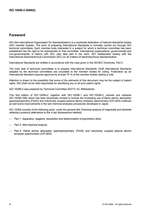 ISO 10058-2:2008 ISO 10058-2:2008 - Chemical analysis of magnesite and dolomite refractory products (alternative to the X-ray fluorescence method) - Page 4 preview