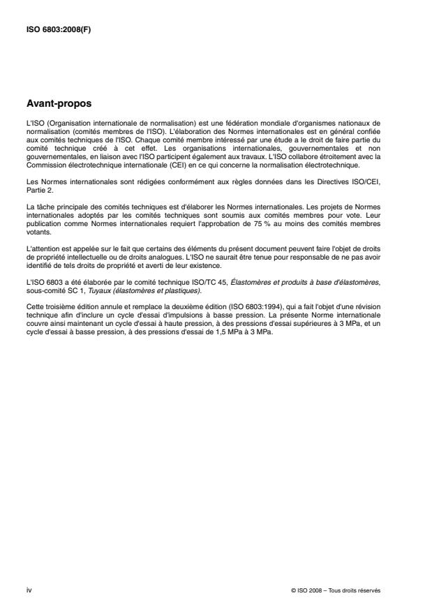 ISO 6803:2008 ISO 6803:2008 - Tuyaux et flexibles en caoutchouc ou en plastique -- Essai d'impulsions de pression hydraulique sans flexion - Page 4 preview