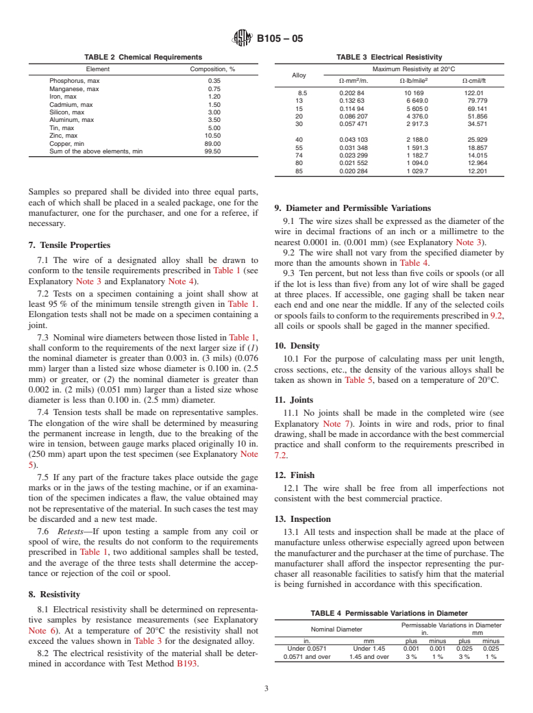 ASTM B105-05 - Standard Specification for Hard-Drawn Copper Alloy Wires for Electric Conductors