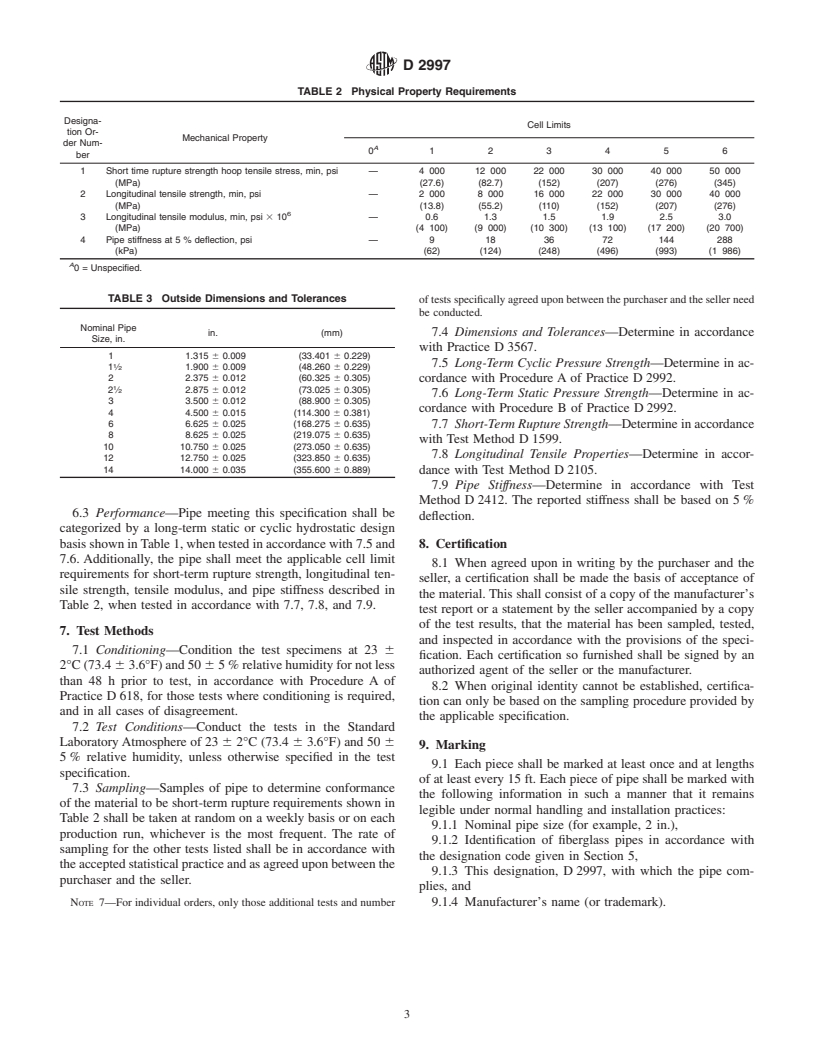 ASTM D2997-01 - Standard Specification for Centrifugally Cast "Fiberglass" (Glass-Fiber-Reinforced Thermosetting-Resin) Pipe