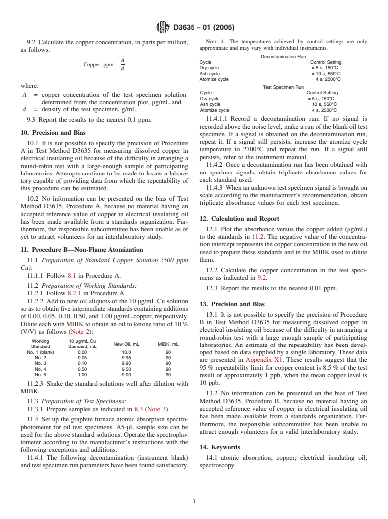 ASTM D3635-01(2005) - Standard Test Method for Dissolved Copper In Electrical Insulating Oil By Atomic Absorption Spectrophotometry