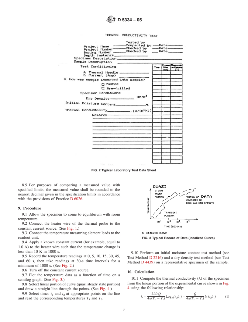 ASTM D5334-05 - Standard Test Method for Determination of Thermal Conductivity of Soil and Soft Rock by Thermal Needle Probe Procedure