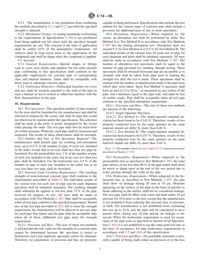 ASTM C14-05 - Standard Specification for Concrete Sewer, Storm Drain, and Culvert Pipe