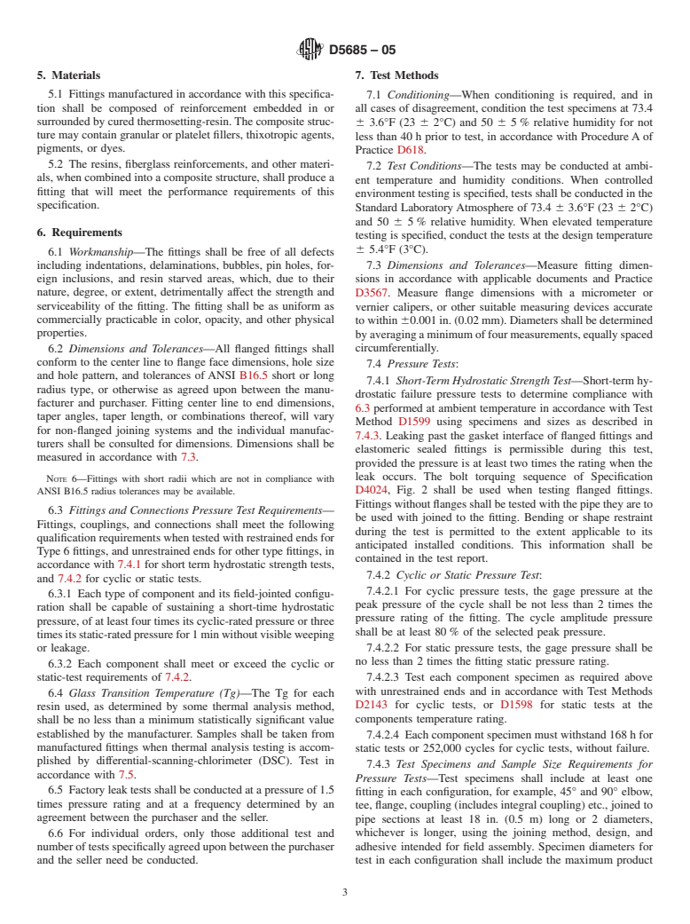ASTM D5685-05 - Standard Specification for "Fiberglass" (Glass-Fiber-Reinforced Thermosetting-Resin) Pressure Pipe Fittings