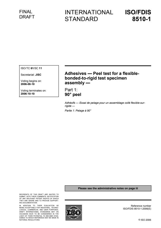 ISO/FDIS 8510-1 - Adhesives -- Peel test for a flexible-bonded-to-rigid test specimen assembly