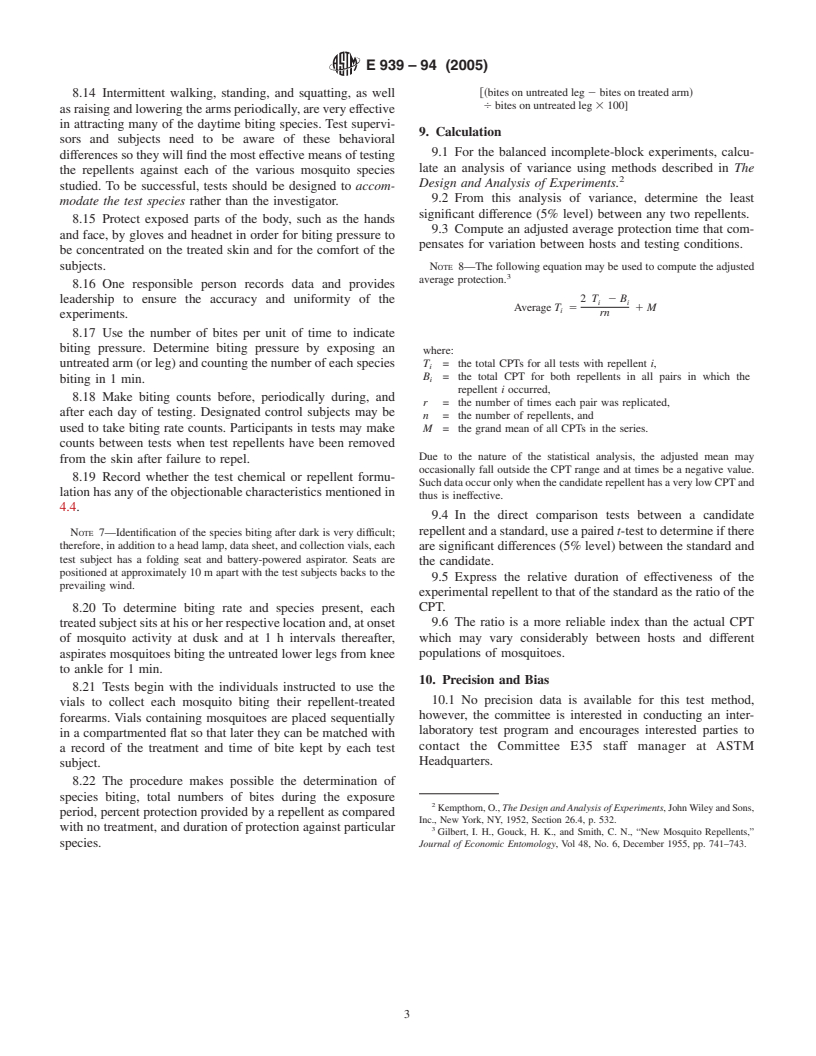 ASTM E939-94(2005) - Standard Test Method of Field Testing Topical Applications of Compounds as Repellents for Medically Important and Pest Arthropods (Including Insects, Ticks, and Mites):I Mosquitoes