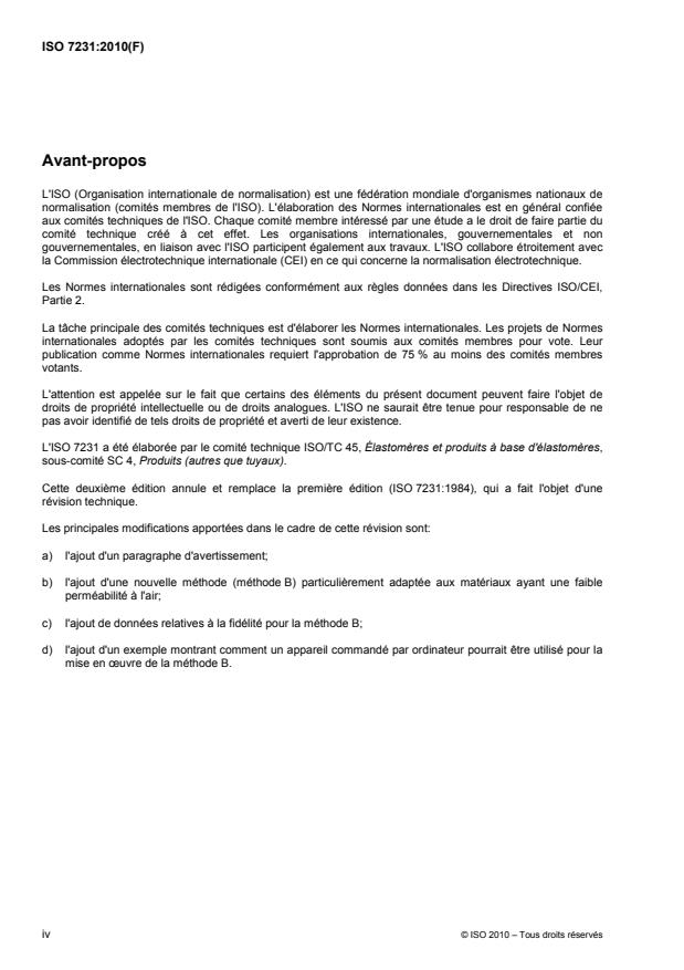 ISO 7231:2010 ISO 7231:2010 - Matériaux polymeres alvéolaires souples -- Détermination de l'indice d'écoulement d'air a chute de pression constante - Page 4 preview