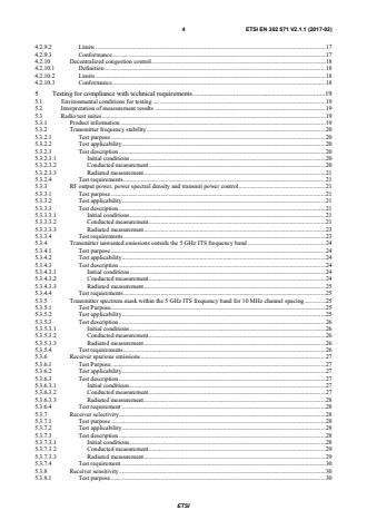 SIST EN 302 571 V2.1.1:2017 ETSI EN 302 571 V2.1.1 (2017-02) - Intelligent Transport Systems (ITS); Radiocommunications equipment operating in the 5 855 MHz to 5 925 MHz frequency band; Harmonised Standard covering the essential requirements of article 3.2 of Directive 2014/53/EU - Page 4 preview