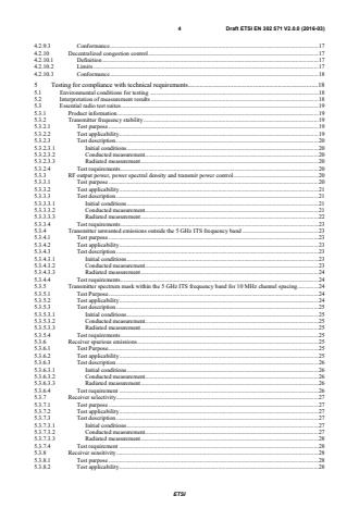 SIST EN 302 571 V2.1.1:2017 ETSI EN 302 571 V2.0.0 (2016-03) - Intelligent Transport Systems (ITS); Radiocommunications equipment operating in the 5 855 MHz to 5 925 MHz frequency band; Harmonised Standard covering the essential requirements of article 3.2 of Directive 2014/53/EU - Page 4 preview