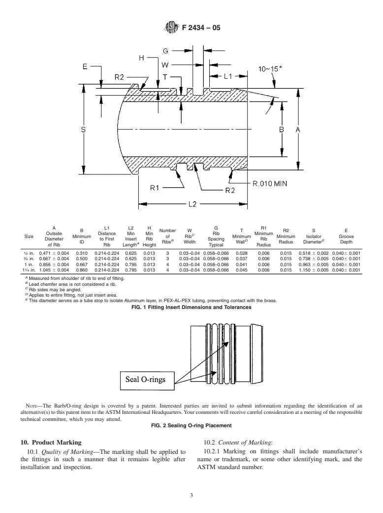 ASTM F2434-05 - Standard Specification for Metal Insert Fittings Utilizing a Copper Crimp Ring for SDR9 Cross-linked Polyethylene (PEX) Tubing and SDR9 Cross-linked Polyethylene/Aluminum/Cross-linked Polyethylene (PEX-AL-PEX) Tubing