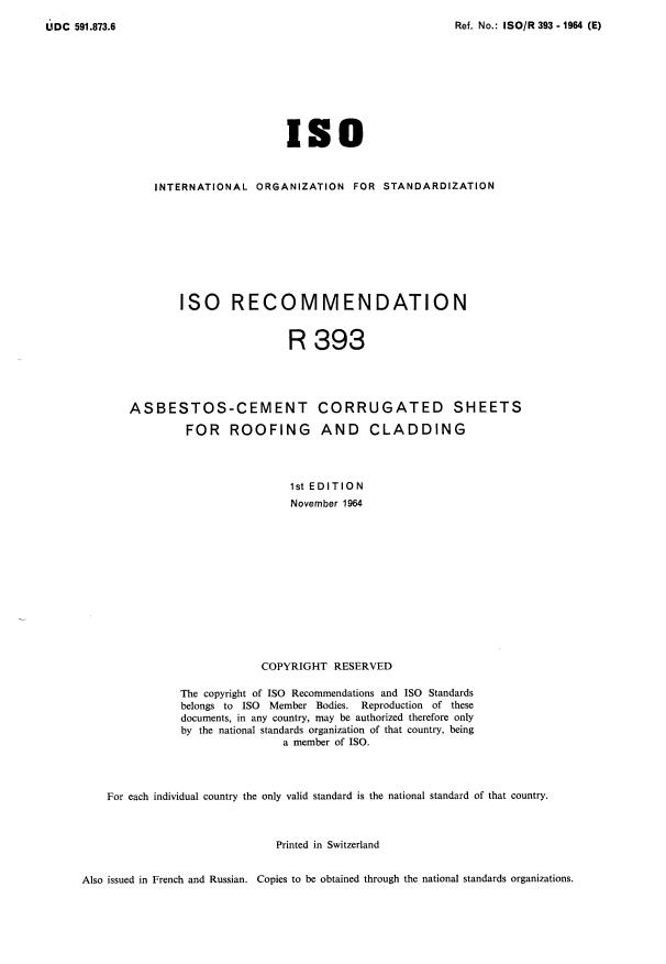 ISO/R 393:1964 - Withdrawal of ISO/R 393-1964