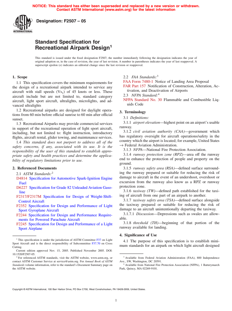 ASTM F2507-05 - Standard Specification for Recreational Airpark Design