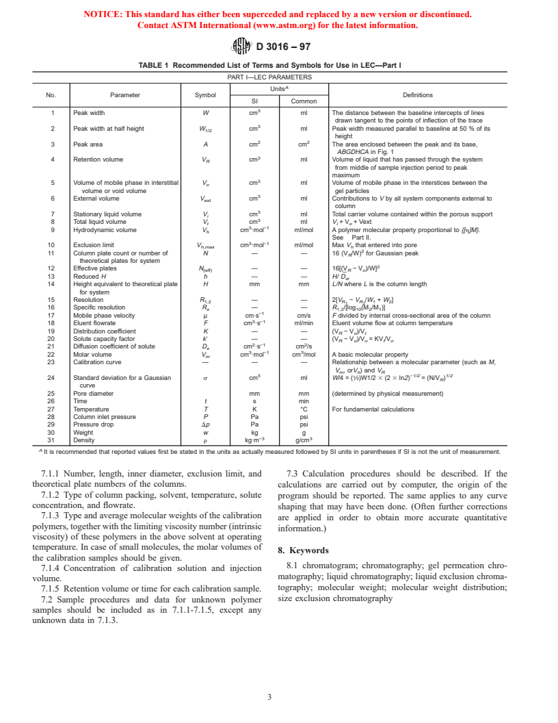 ASTM D3016-97 - Standard Practice for Use of Liquid Exclusion Chromatography Terms and Relationships