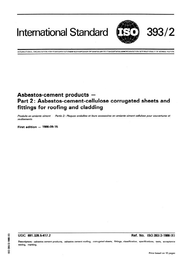 ISO 393-2:1986 - Asbestos-cement products