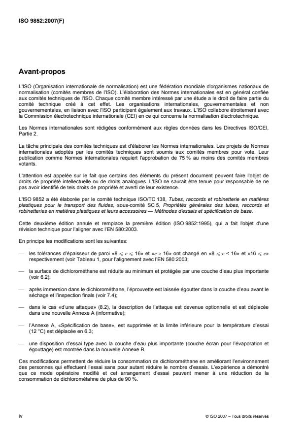 ISO 9852:2007 ISO 9852:2007 - Tubes en poly(chlorure de vinyle) non plastifié (PVC-U) -- Résistance au dichlorométhane a une température spécifiée (DCMT) -- Méthode d'essai - Page 4 preview