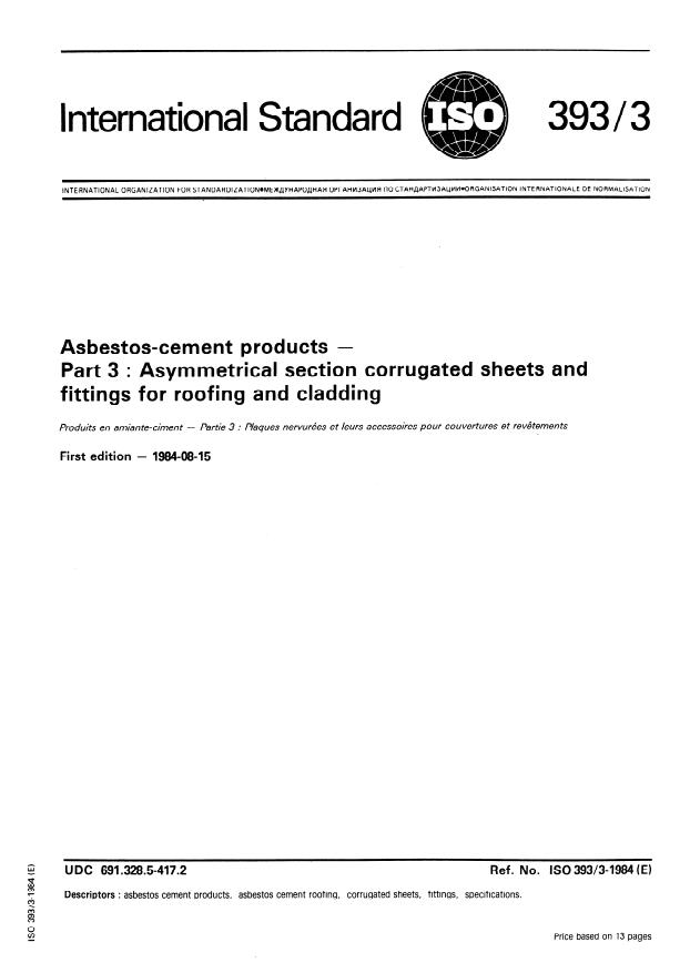 ISO 393-3:1984 - Asbestos-cement products