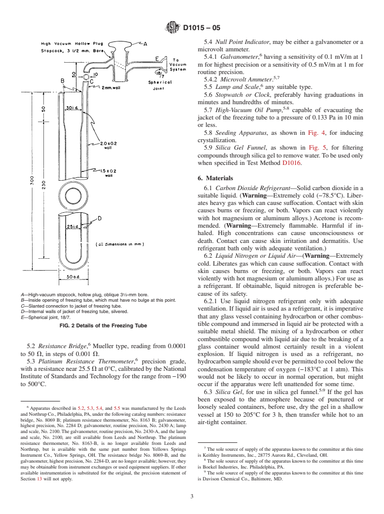 ASTM D1015-05 - Standard Test Method for Freezing Points of High-Purity Hydrocarbons