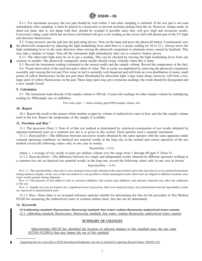 REDLINE ASTM D3240-05 - Standard Test Method for Undissolved Water In Aviation Turbine Fuels