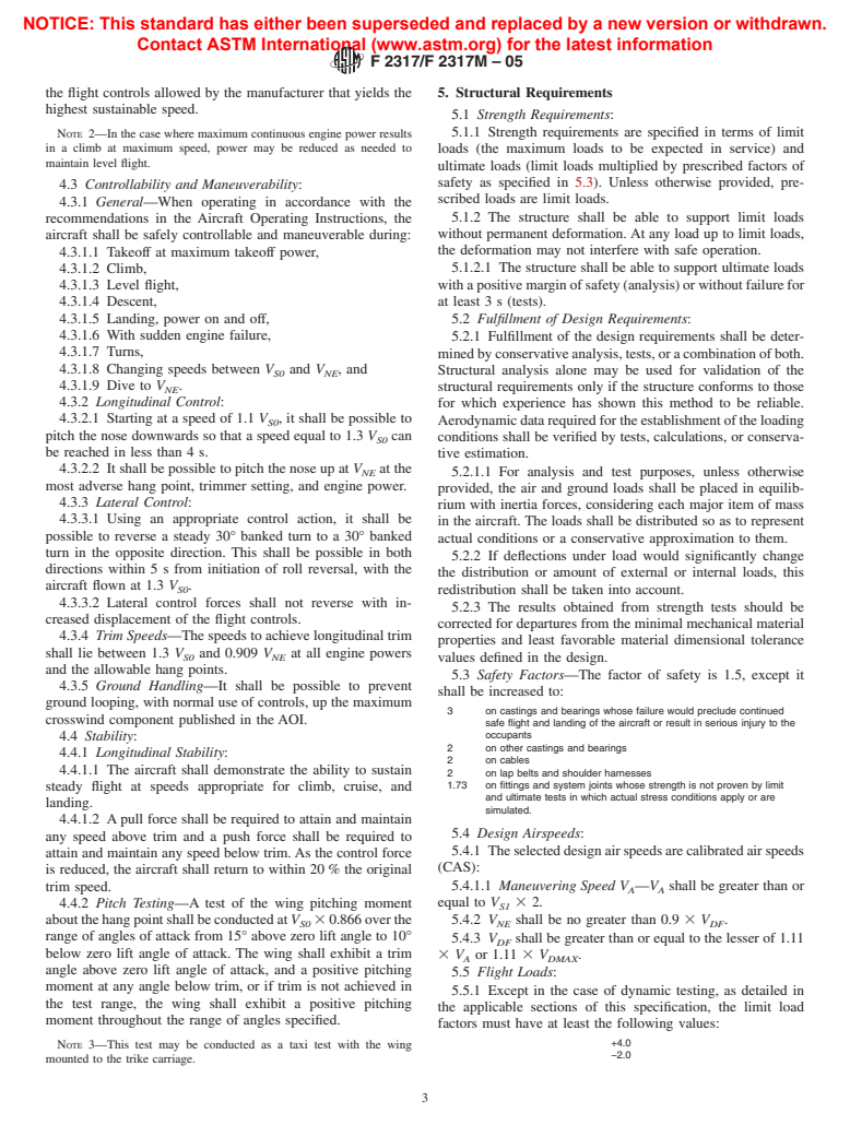 ASTM F2317/F2317M-05 - Standard Specification for Design of Weight-Shift-Control Aircraft