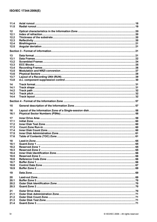 ISO/IEC 17344:2006 ISO/IEC 17344:2006 - Information technology -- Data Interchange on 120 mm and 80 mm Optical Disk using +R Format -- Capacity: 4,7 and 1,46 Gbytes per Side (Recording speed up to 16X) - Page 4 preview